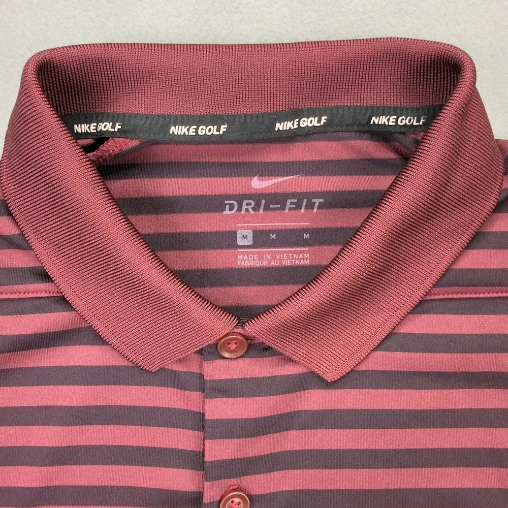 Nike Golf Mens Dri-FIT Striped Polo Shirt Burgundy Black 891853-681 Size M - Picture 3 of 8